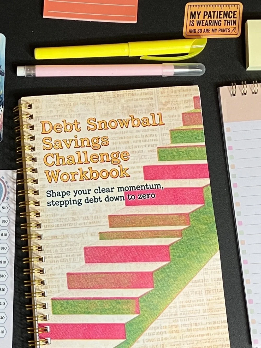 Debt Snowball Savings Challenge Workbook — Pink & Green Spiral Notebook